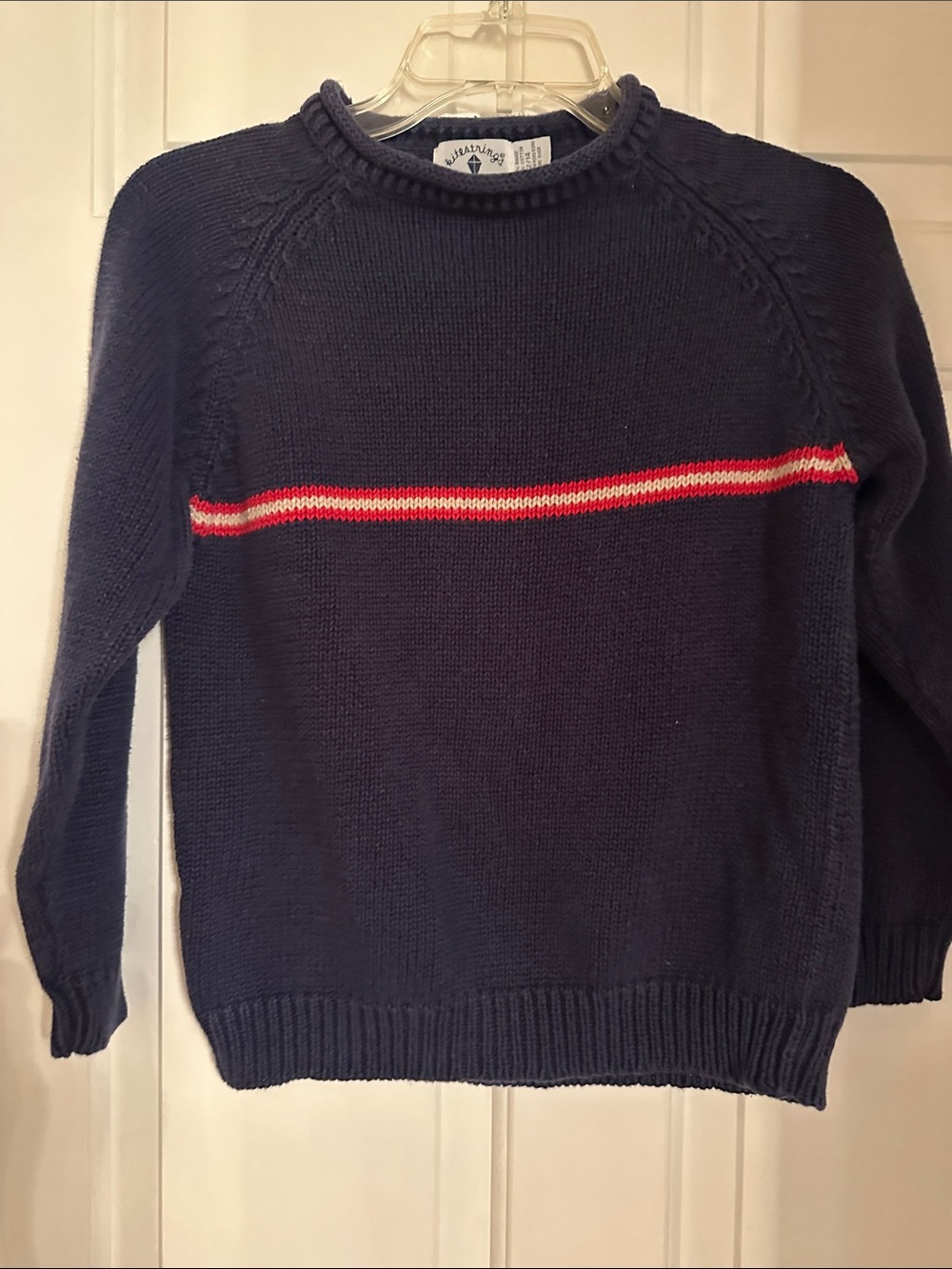 Boutique kitestrings boys 12 14 medium Navy Sweater with Red and Cream Stripe